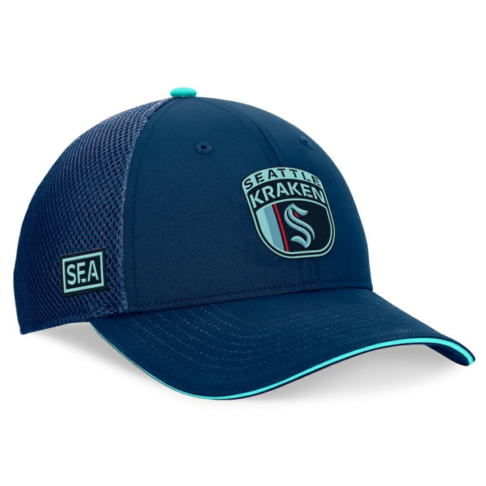 Seattle Kraken Fanatics 2024 NHL Draft On Stage Trucker Adjustable Hat Deep Sea Blue