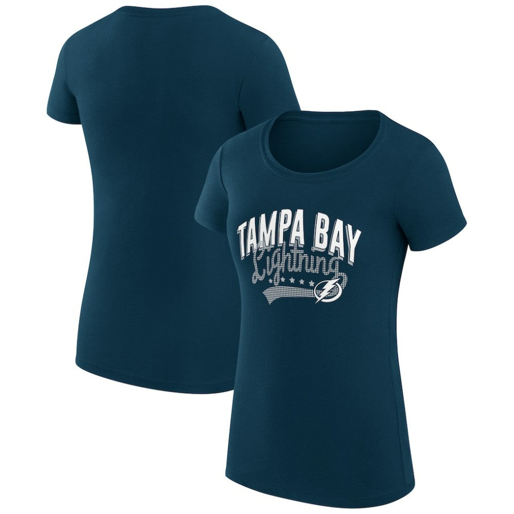 Tampa Bay Lightning - G-III 4Her by Carl Banks Women's Super-Slim Fit Lightweight Filigree Logo T-Shirt – Navy