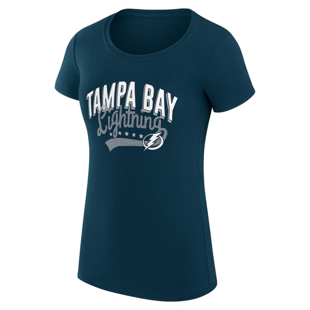 Tampa Bay Lightning - G-III 4Her by Carl Banks Women's Super-Slim Fit Lightweight Filigree Logo T-Shirt – Navy