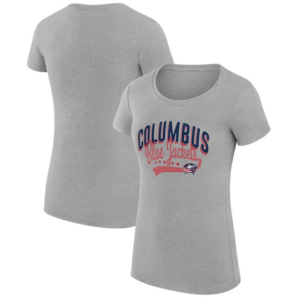 Columbus Blue Jackets - G-III 4Her by Carl Banks Women's Super-Slim Fit Lightweight Filigree Logo T-Shirt – Gray