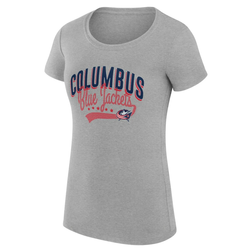 Columbus Blue Jackets - G-III 4Her by Carl Banks Women's Super-Slim Fit Lightweight Filigree Logo T-Shirt – Gray