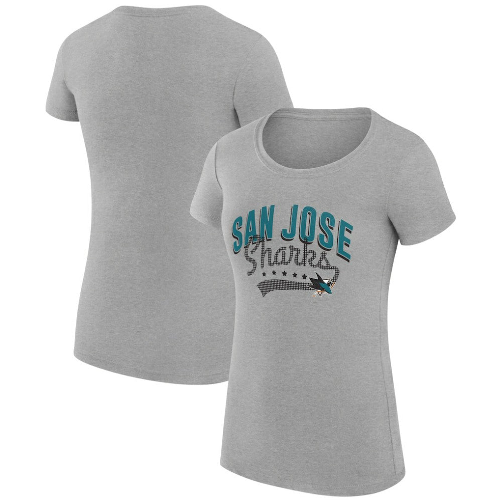 San Jose Sharks - G-III 4Her by Carl Banks Women's Super-Slim Fit Lightweight Filigree Logo T-Shirt – Gray