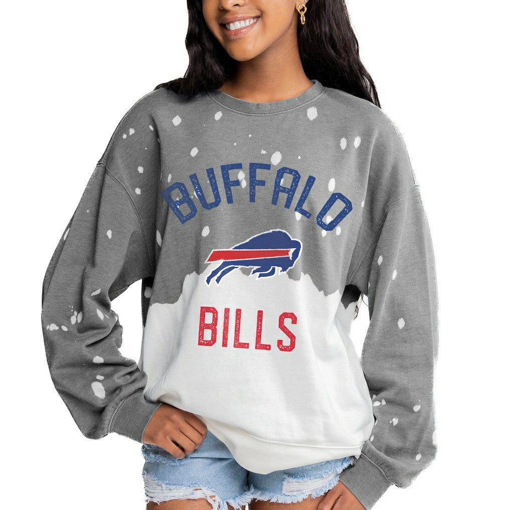 Buffalo Bills Gameday Couture Women's Oversized Coin Toss Faded French Terry Tri-Blend Pullover Sweatshirt Gray - NFL