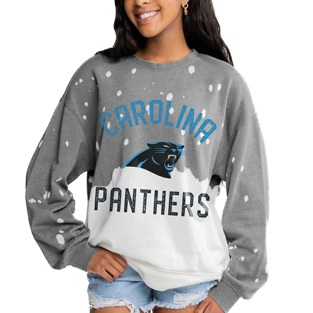 Carolina Panthers Gameday Couture Women's Oversized Coin Toss Faded French Terry Tri-Blend Pullover Sweatshirt Gray - NFL