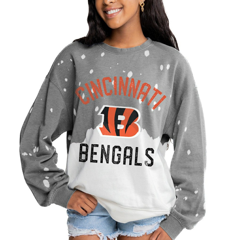Cincinnati Bengals Gameday Couture Women's Oversized Coin Toss Faded French Terry Tri-Blend Pullover Sweatshirt Gray - NFL