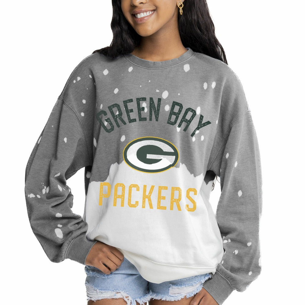 Green Bay Packers Gameday Couture Women's Oversized Coin Toss Faded French Terry Tri-Blend Pullover Sweatshirt Gray - NFL