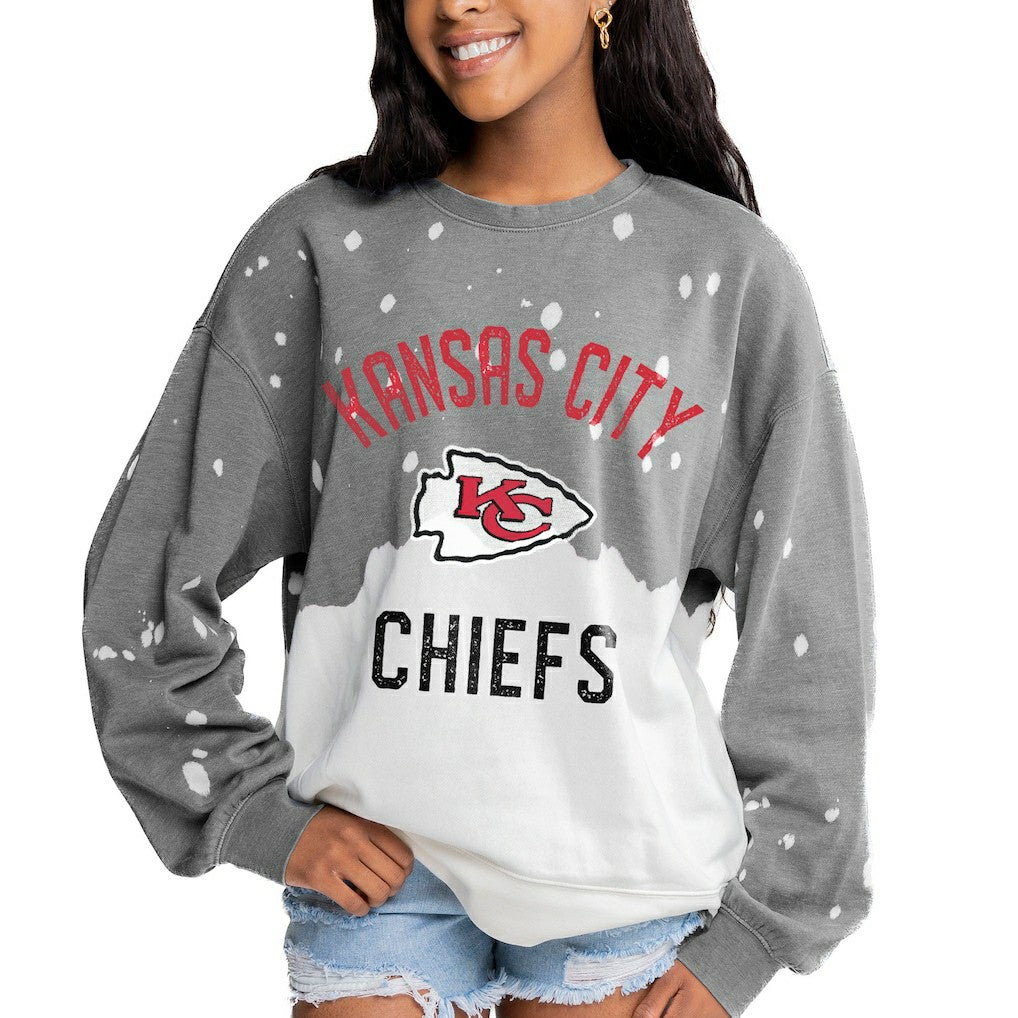 Kansas City Chiefs Gameday Couture Women's Oversized Coin Toss Faded French Terry Tri-Blend Pullover Sweatshirt Gray - NFL