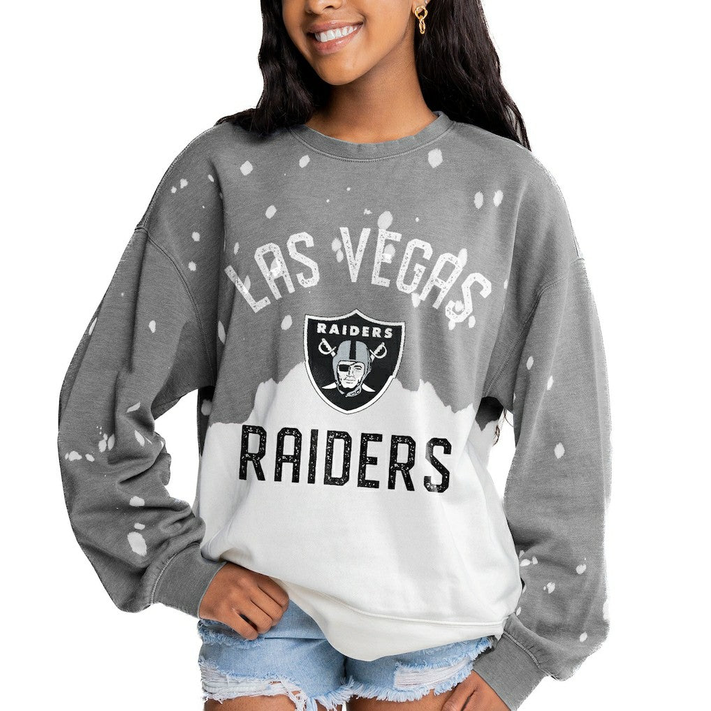 Las Vegas Raiders Gameday Couture Women's Oversized Coin Toss Faded French Terry Tri-Blend Pullover Sweatshirt Gray - NFL