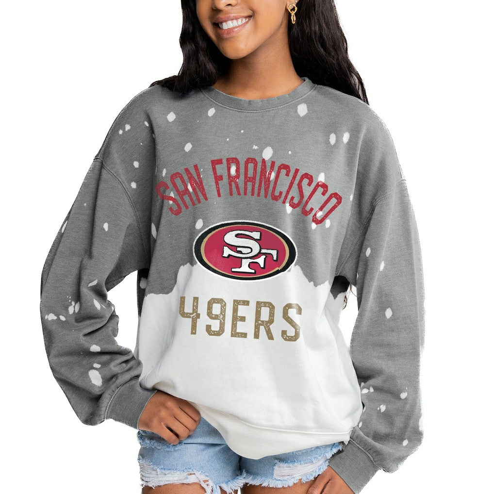 San Francisco 49ers Gameday Couture Women's Oversized Coin Toss Faded French Terry Tri-Blend Pullover Sweatshirt Gray - NFL