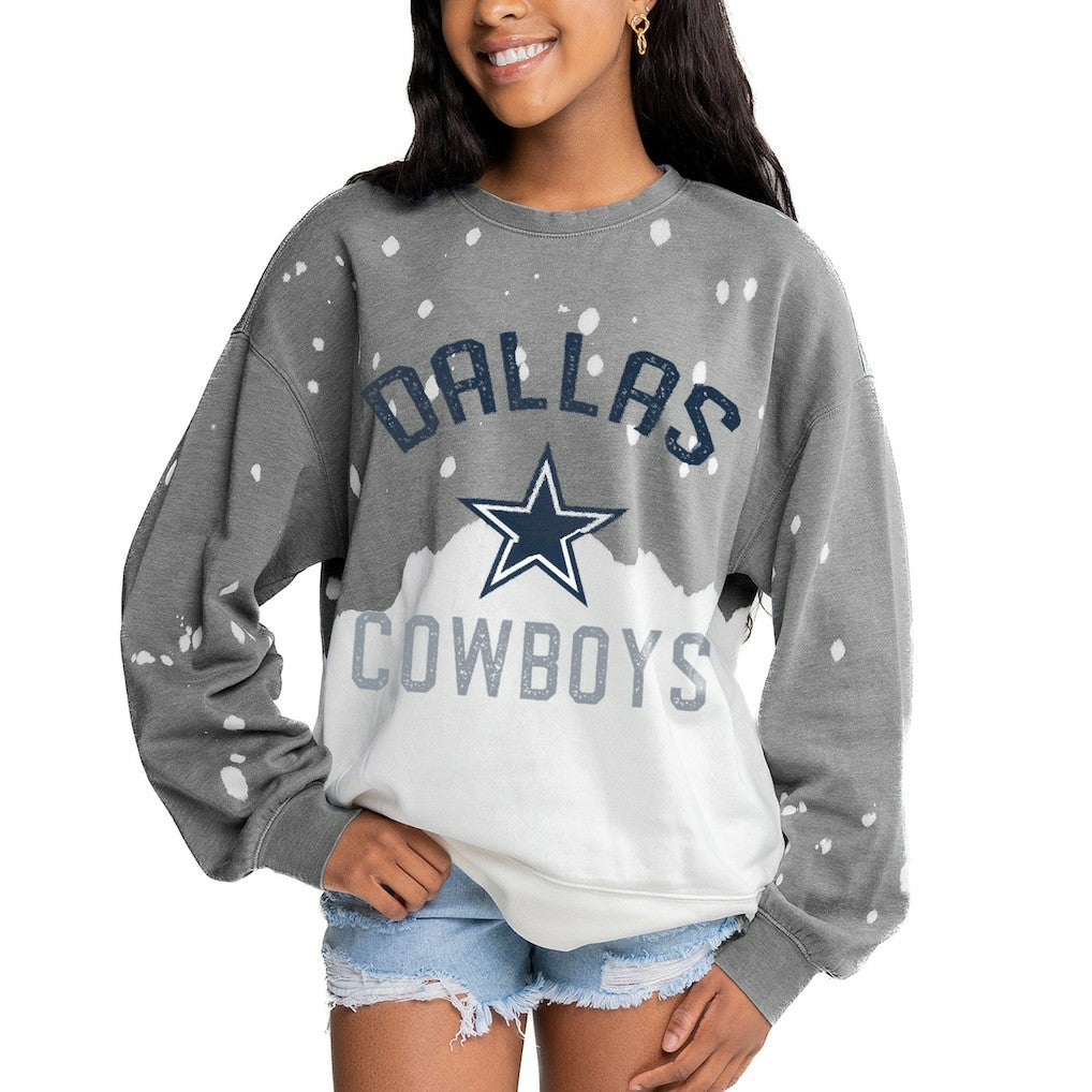 Dallas Cowboys Gameday Couture Women's Oversized Coin Toss Faded French Terry Tri-Blend Pullover Sweatshirt Gray - NFL