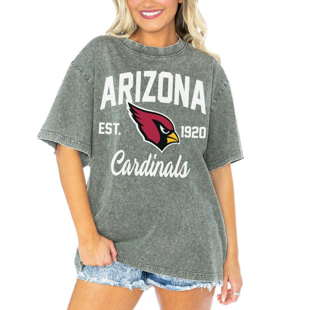 Arizona Cardinals Gameday Couture Women's Tackle Titan Boyfriend Washed T-Shirt Gray - NFL