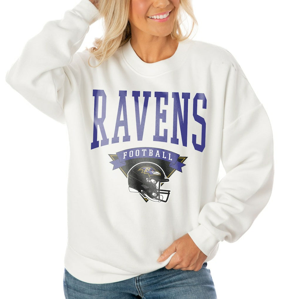 Baltimore Ravens Gameday Couture Women's Oversized Yard Line Tri-Blend Pullover Sweatshirt White - NFL