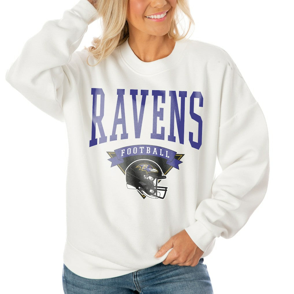Baltimore Ravens Gameday Couture Women's Oversized Yard Line Tri-Blend Pullover Sweatshirt White - NFL