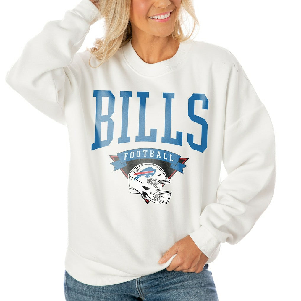 Buffalo Bills Gameday Couture Women's Oversized Yard Line Tri-Blend Pullover Sweatshirt White - NFL