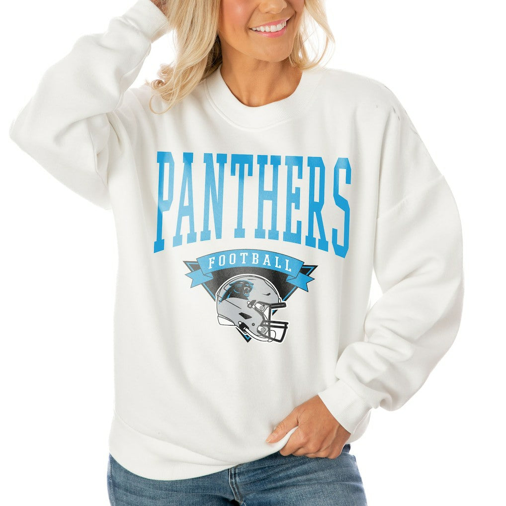 Carolina Panthers Gameday Couture Women's Oversized Yard Line Tri-Blend Pullover Sweatshirt White - NFL