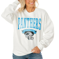 Carolina Panthers Gameday Couture Women's Oversized Yard Line Tri-Blend Pullover Sweatshirt White - NFL