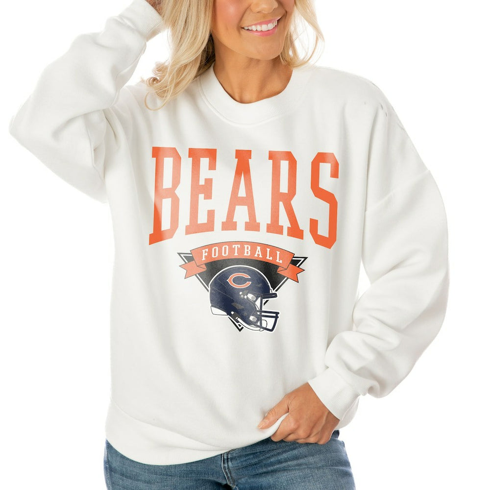 Chicago Bears Gameday Couture Women's Oversized Yard Line Tri-Blend Pullover Sweatshirt White - NFL