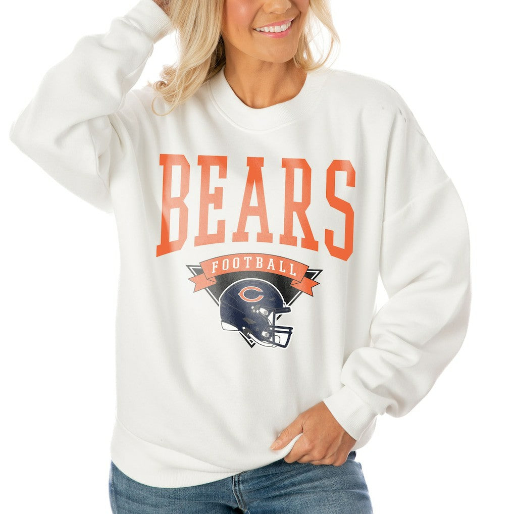 Chicago Bears Gameday Couture Women's Oversized Yard Line Tri-Blend Pullover Sweatshirt White - NFL