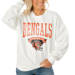 Cincinnati Bengals Gameday Couture Women's Oversized Yard Line Tri-Blend Pullover Sweatshirt White - NFL