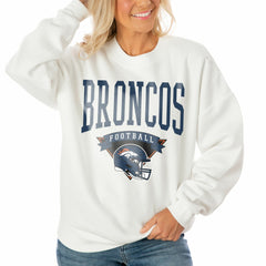 Denver Broncos Gameday Couture Women's Oversized Yard Line Tri-Blend Pullover Sweatshirt White - NFL