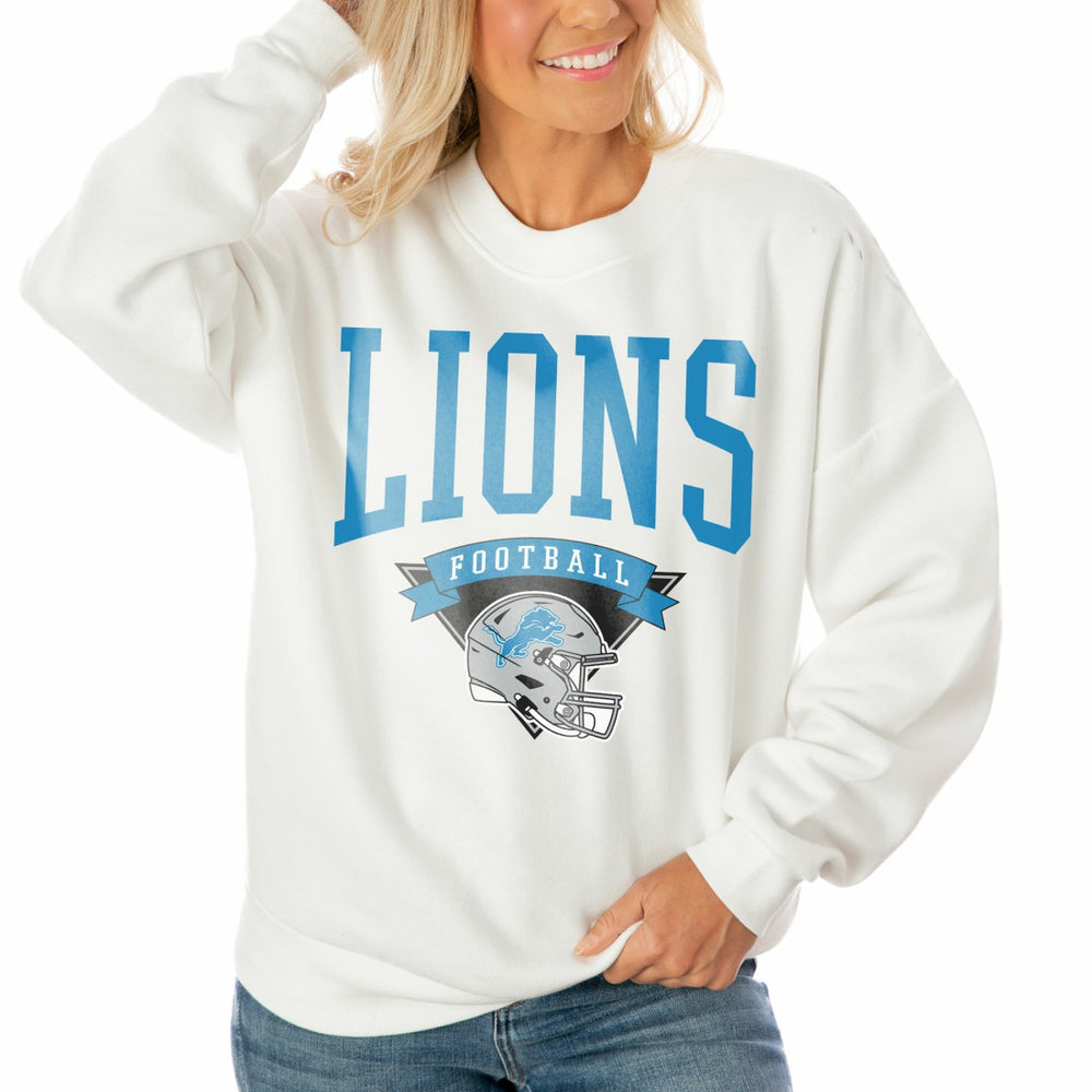 Detroit Lions Gameday Couture Women's Oversized Yard Line Tri-Blend Pullover Sweatshirt White - NFL