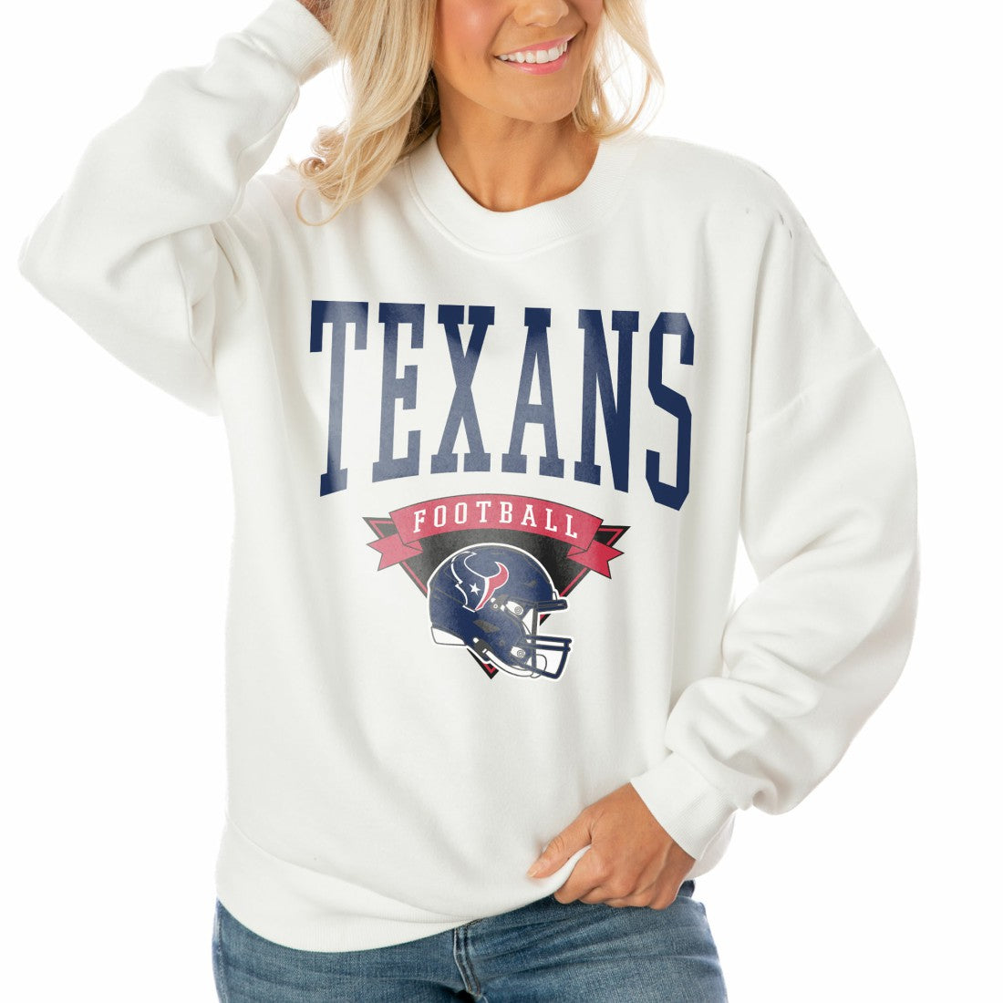 Houston Texans Gameday Couture Women's Oversized Yard Line Tri-Blend Pullover Sweatshirt White - NFL