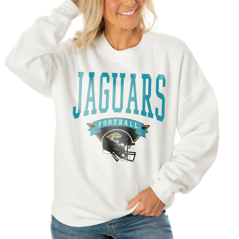 Jacksonville Jaguars Gameday Couture Women's Oversized Yard Line Tri-Blend Pullover Sweatshirt White - NFL