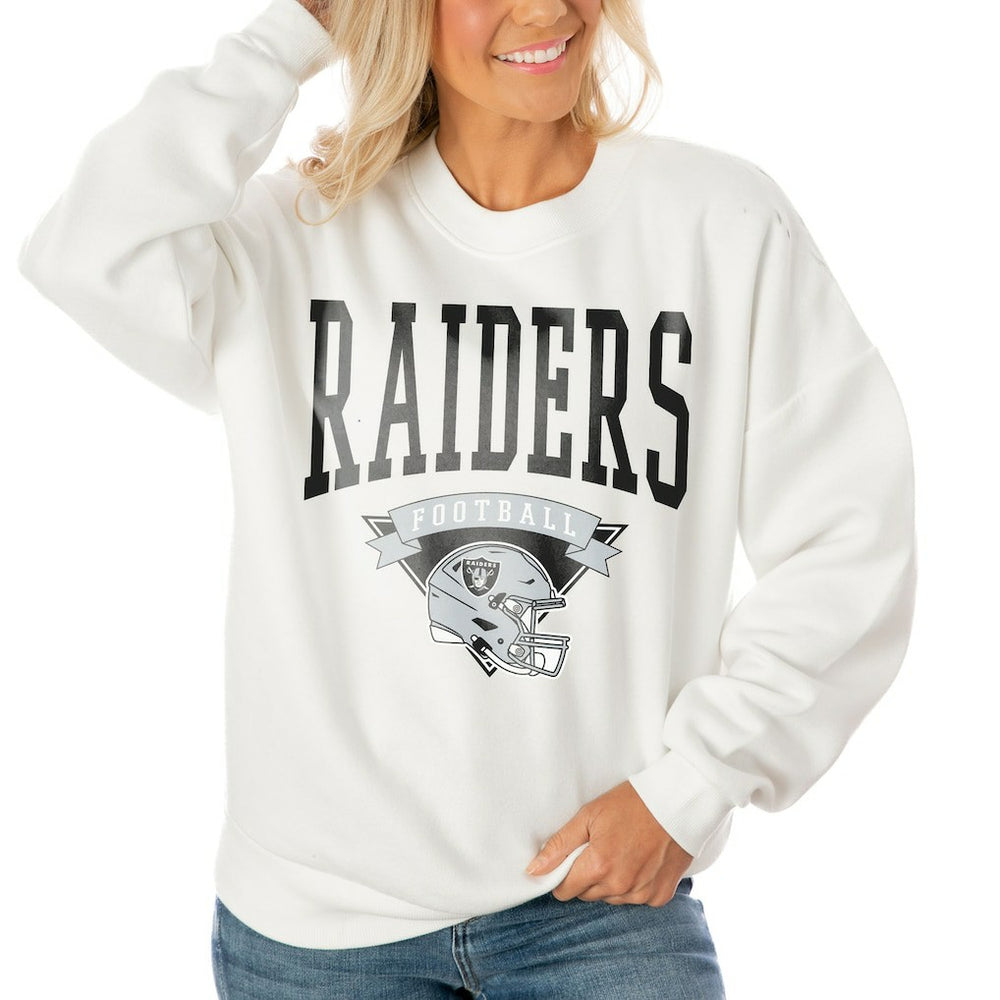 Las Vegas Raiders Gameday Couture Women's Oversized Yard Line Tri-Blend Pullover Sweatshirt White - NFL