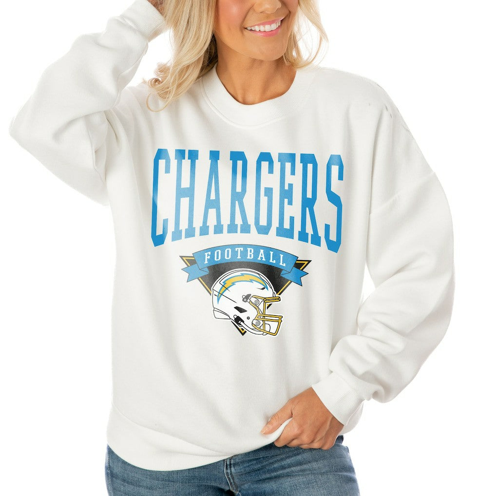 Los Angeles Chargers Gameday Couture Women's Oversized Yard Line Tri-Blend Pullover Sweatshirt White - NFL