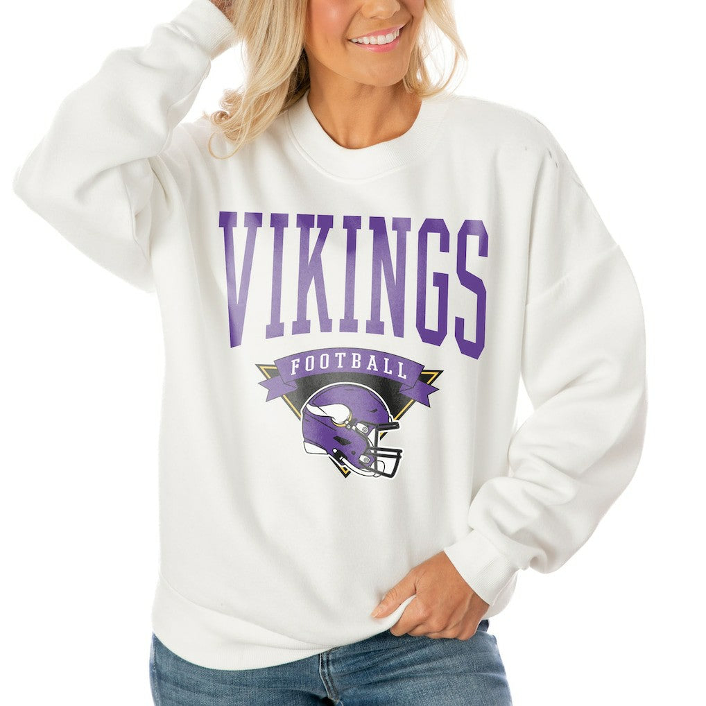 Minnesota Vikings Gameday Couture Women's Oversized Yard Line Tri-Blend Pullover Sweatshirt White - NFL