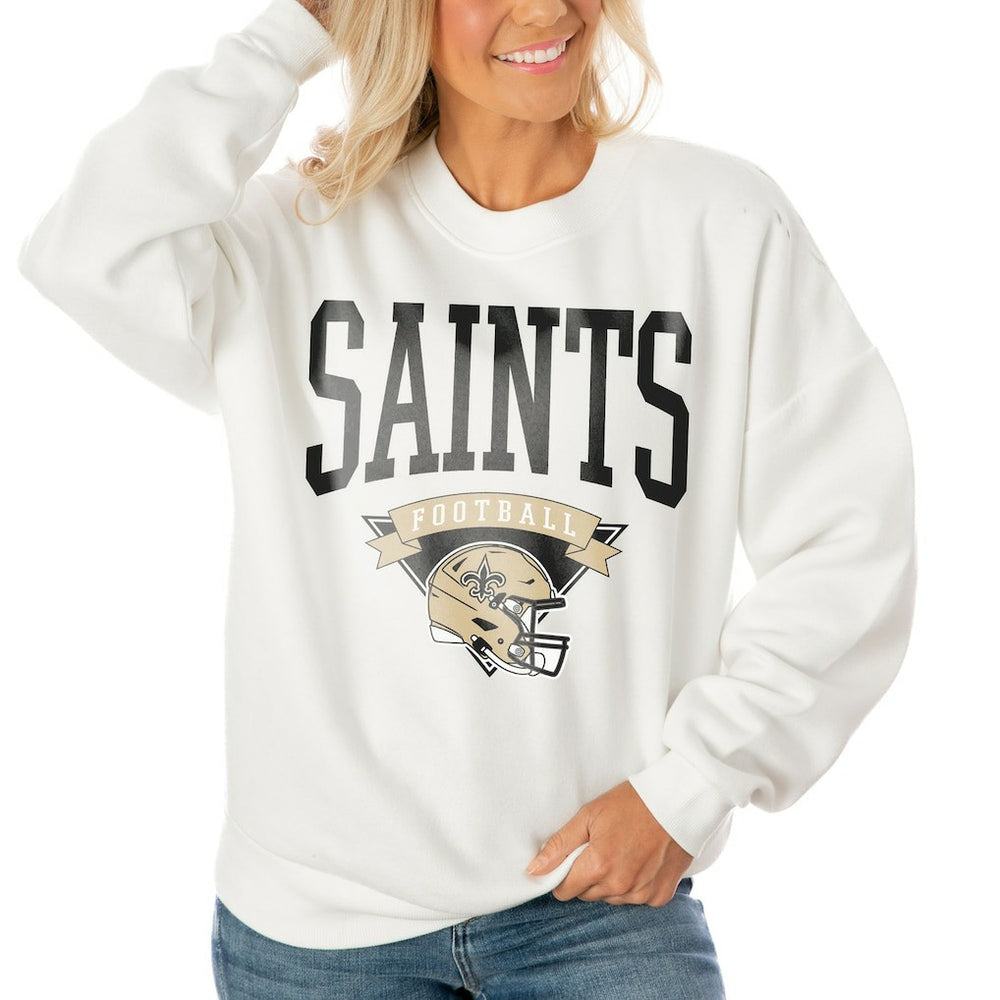 New Orleans Saints Gameday Couture Women's Oversized Yard Line Tri-Blend Pullover Sweatshirt White - NFL