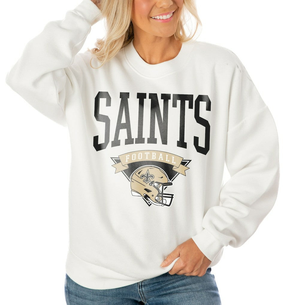 New Orleans Saints Gameday Couture Women's Oversized Yard Line Tri-Blend Pullover Sweatshirt White - NFL