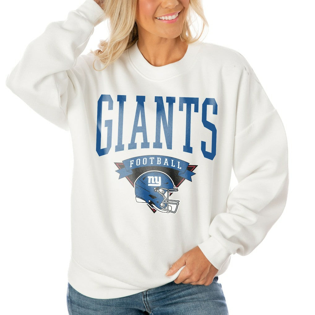 New York Giants Gameday Couture Women's Oversized Yard Line Tri-Blend Pullover Sweatshirt White - NFL