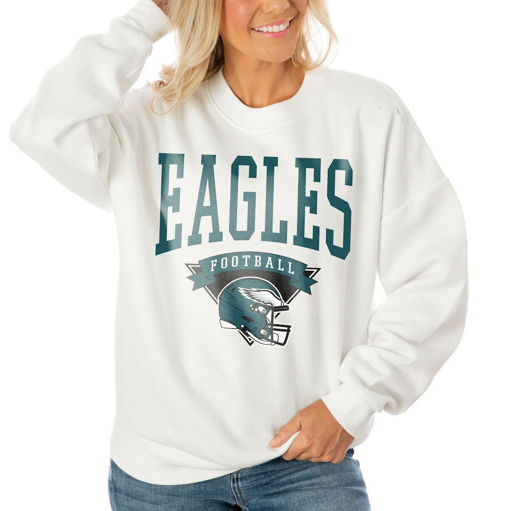 Philadelphia Eagles Gameday Couture Women's Oversized Yard Line Tri-Blend Pullover Sweatshirt White - NFL