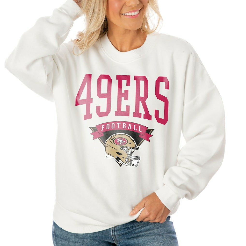 San Francisco 49ers Gameday Couture Women's Oversized Yard Line Tri-Blend Pullover Sweatshirt White - NFL
