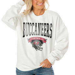 Tampa Bay Buccaneers Gameday Couture Women's Oversized Yard Line Tri-Blend Pullover Sweatshirt White - NFL