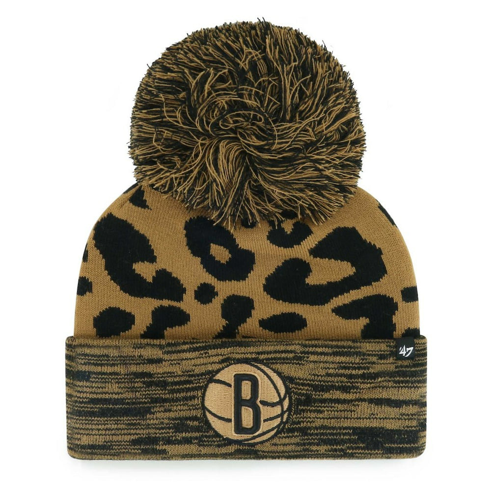 47 brand - Brooklyn Nets '47 Women's Rosette Cuffed Knit Hat with Pom - Leopard