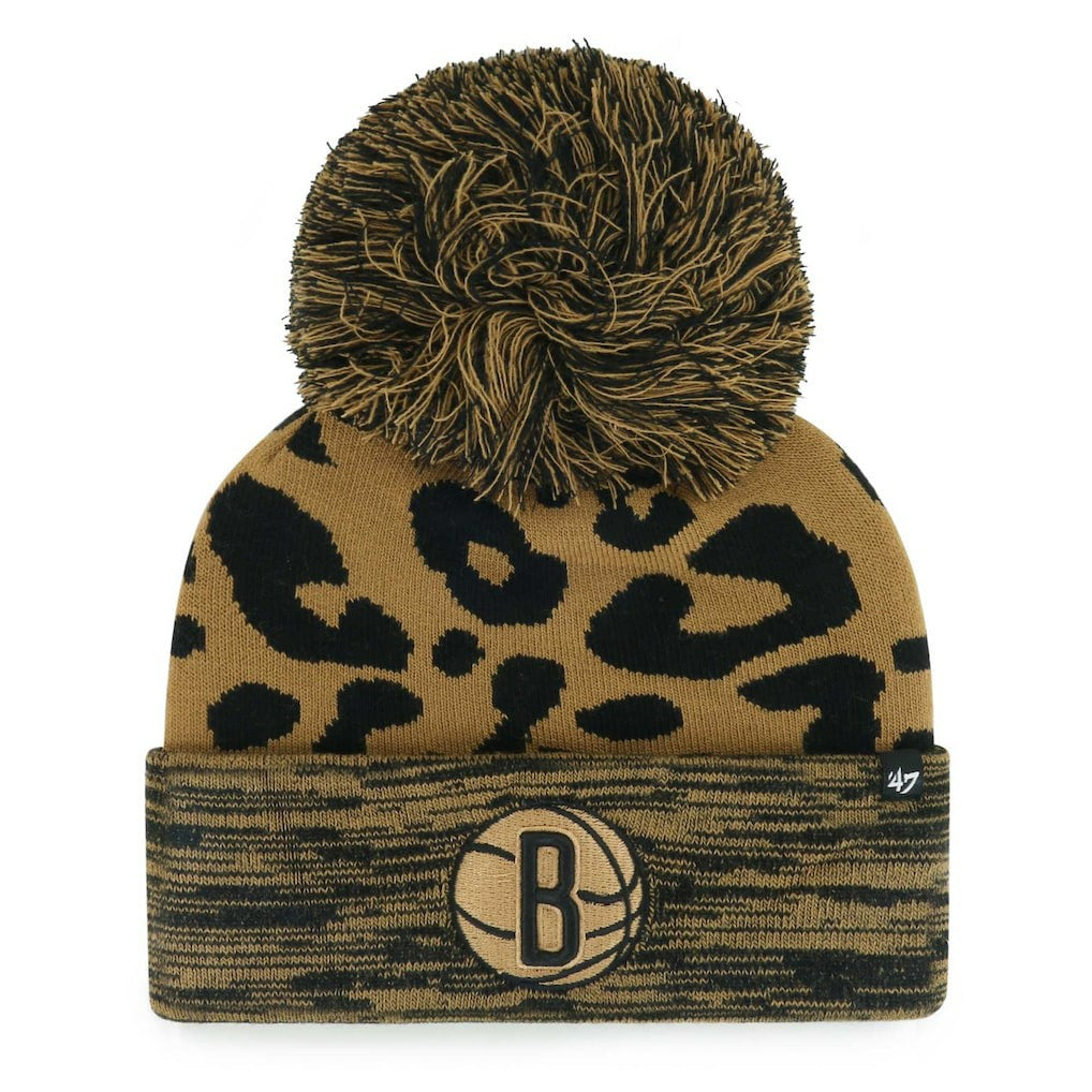 47 brand - Brooklyn Nets '47 Women's Rosette Cuffed Knit Hat with Pom - Leopard
