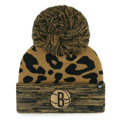 47 brand - Brooklyn Nets '47 Women's Rosette Cuffed Knit Hat with Pom - Leopard