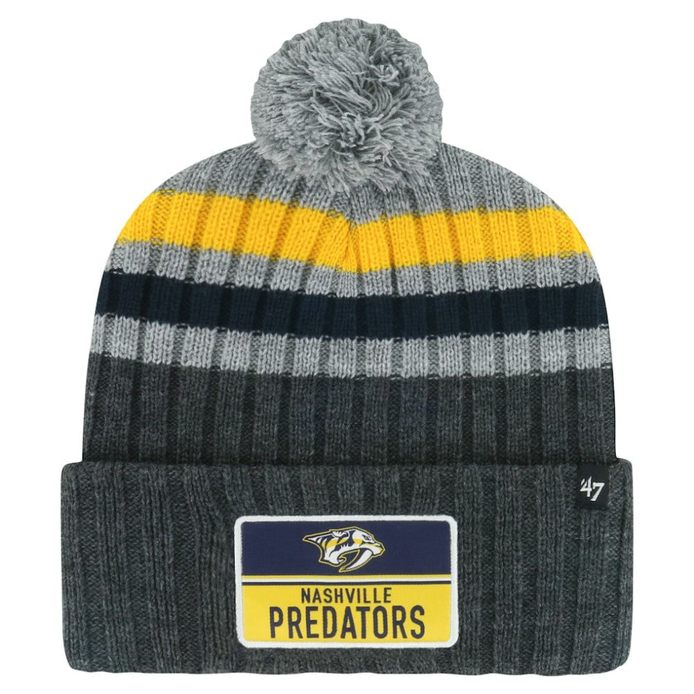 Nashville Predators - '47 Stack Patch Cuffed Knit Hat with Pom Gray