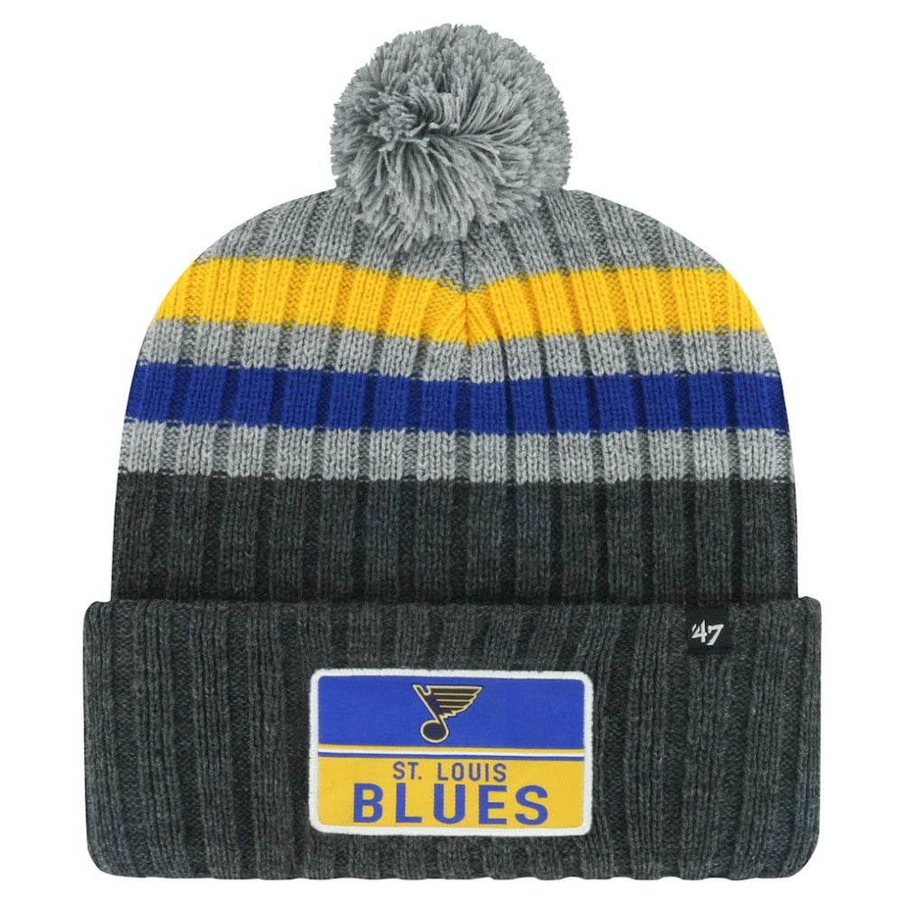 St. Louis Blues - '47 Stack Patch Cuffed Knit Hat with Pom Gray