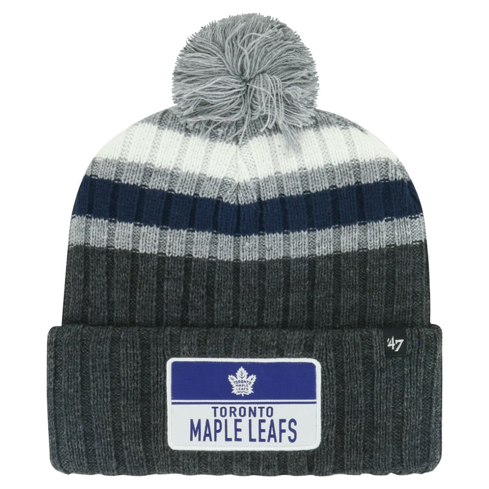 Toronto Maple Leafs - '47 Stack Patch Cuffed Knit Hat with Pom Gray