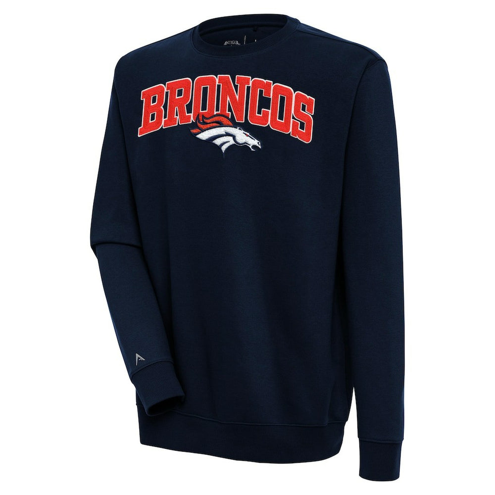 Denver Broncos Antigua Victory Chenille Pullover Sweatshirt Navy - NFL