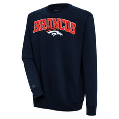 Denver Broncos Antigua Victory Chenille Pullover Sweatshirt Navy - NFL