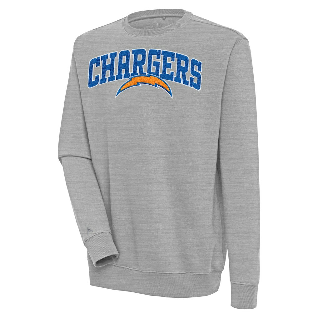 Los Angeles Chargers Antigua Victory Chenille Pullover Sweatshirt Heather Gray - NFL