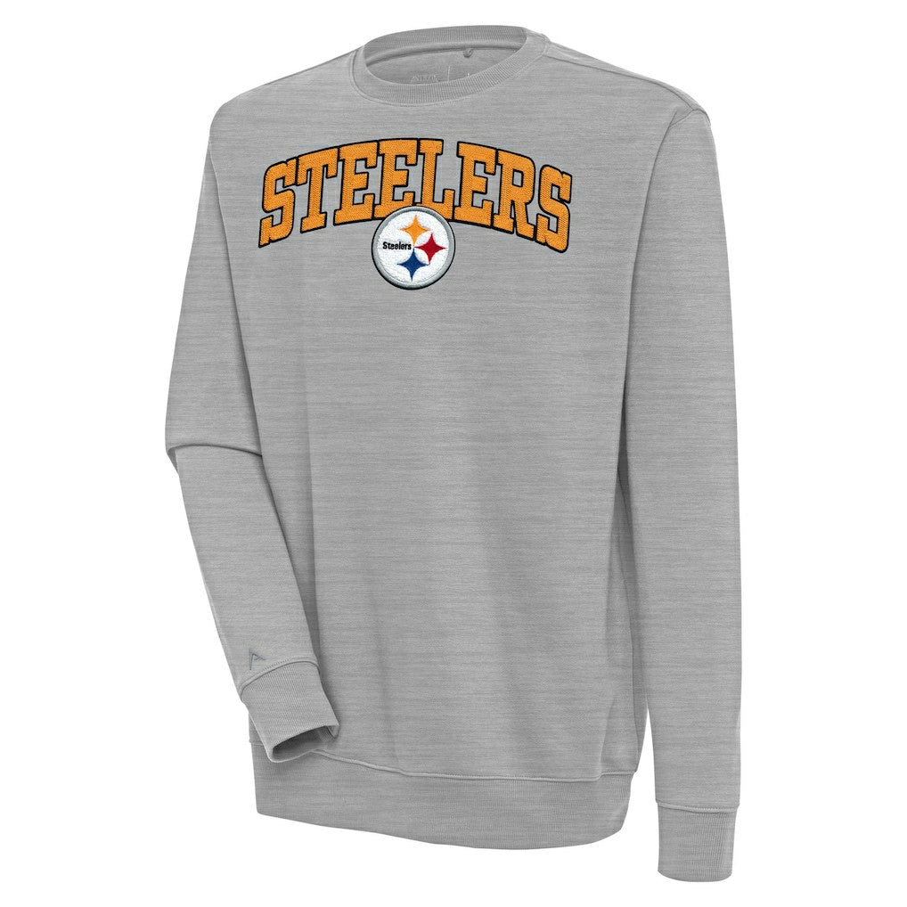 Pittsburgh Steelers Antigua Victory Chenille Pullover Sweatshirt Heather Gray - NFL