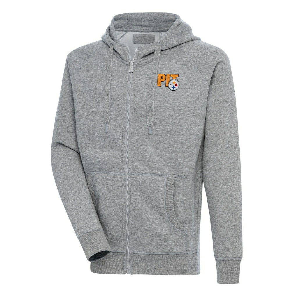 Pittsburgh Steelers Antigua Victory Full-Zip Hoodie Heather Gray - NFL