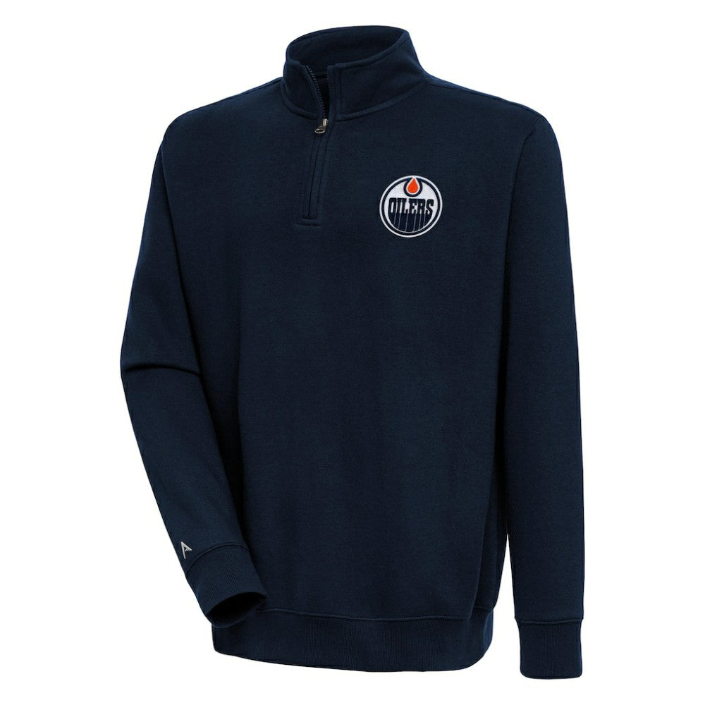 Edmonton Oilers - Antigua Victory Quarter-Zip Pullover Top Navy