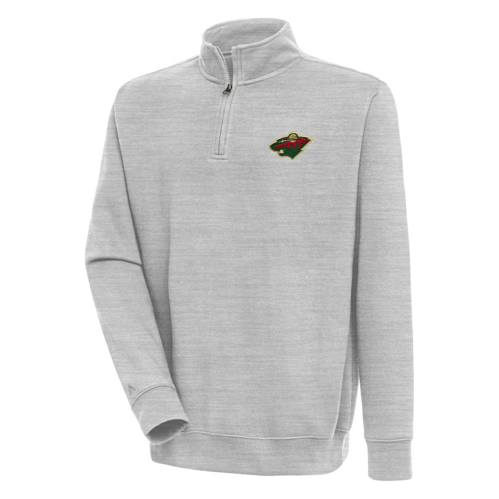 Minnesota Wild - Antigua Victory Quarter-Zip Pullover Top Heather Gray