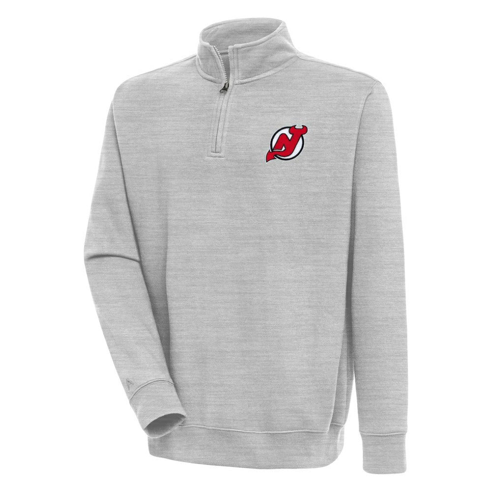 New Jersey Devils - Antigua Victory Quarter-Zip Pullover Top Heather Gray